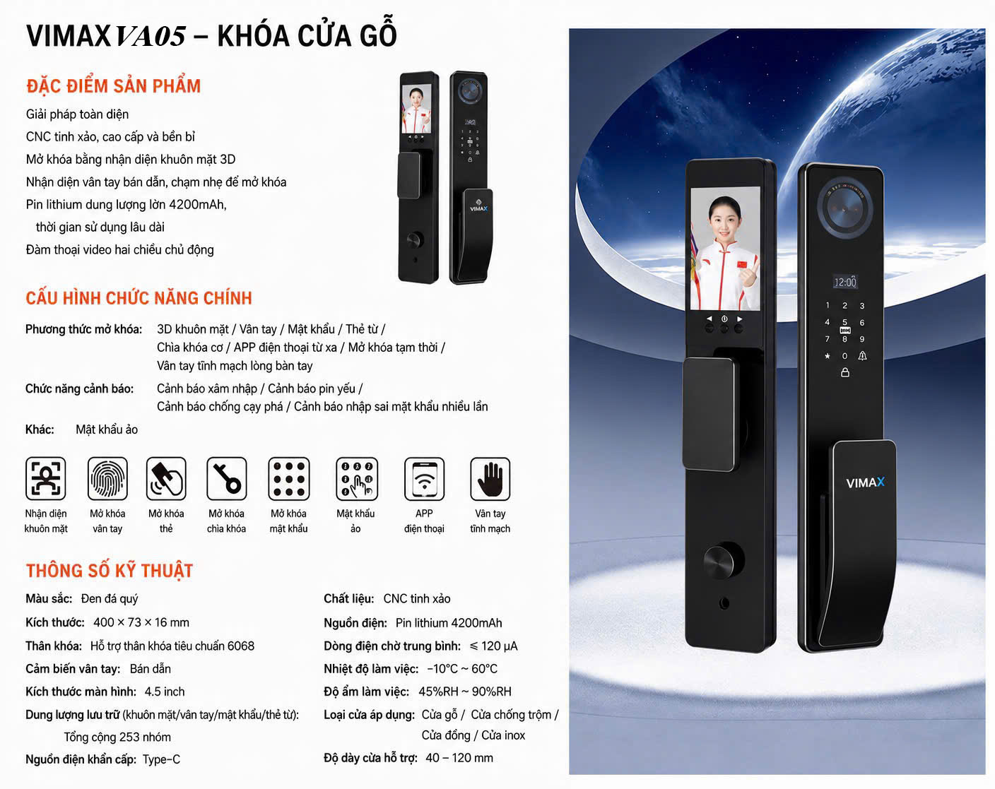 Khóa Face ID 3D mang lại trải nghiệm mở cửa tự nhiên khi được lắp đúng độ cao.
