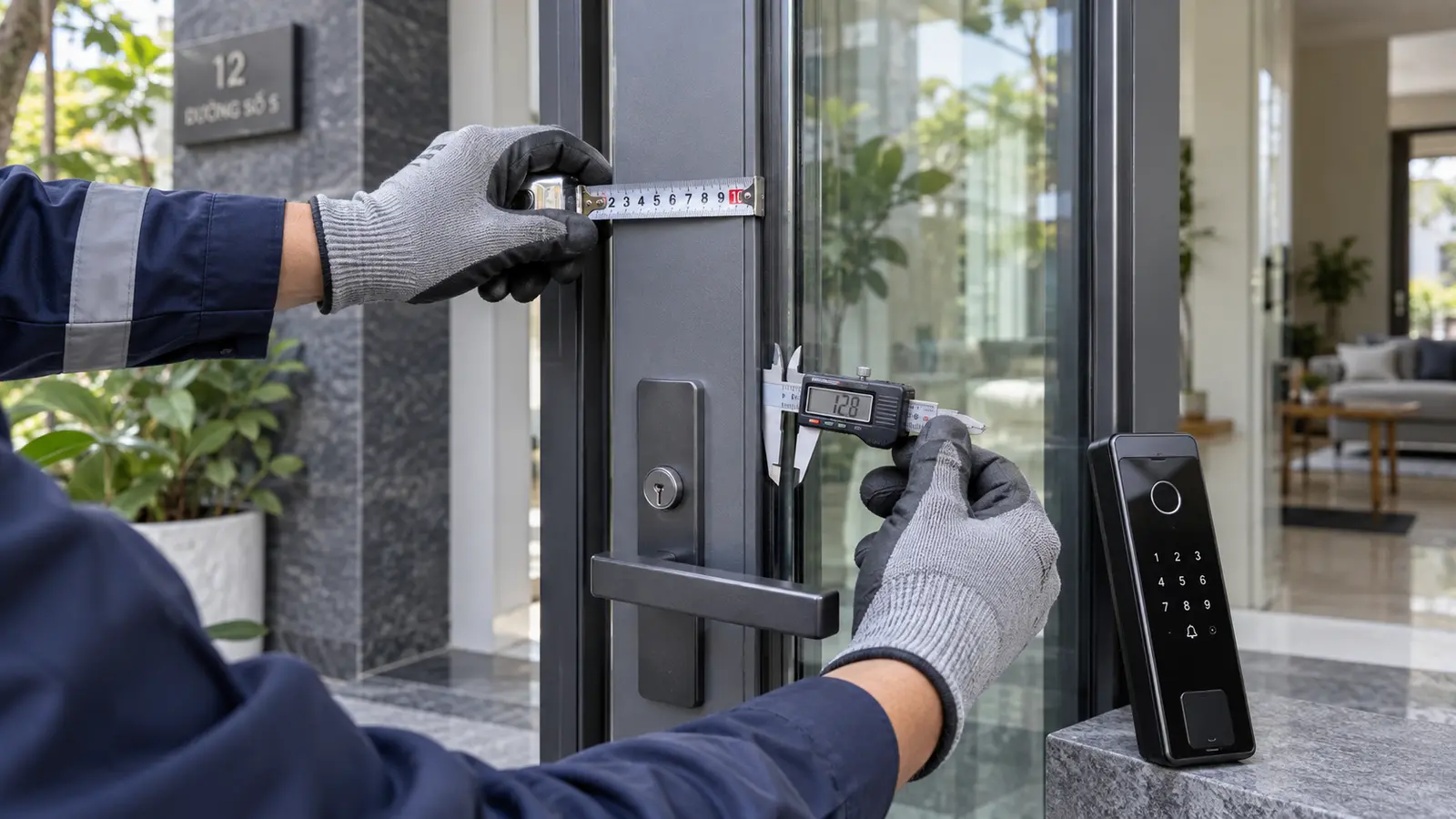 Cách đo cửa để chọn khóa vân tay cửa nhôm Xingfa