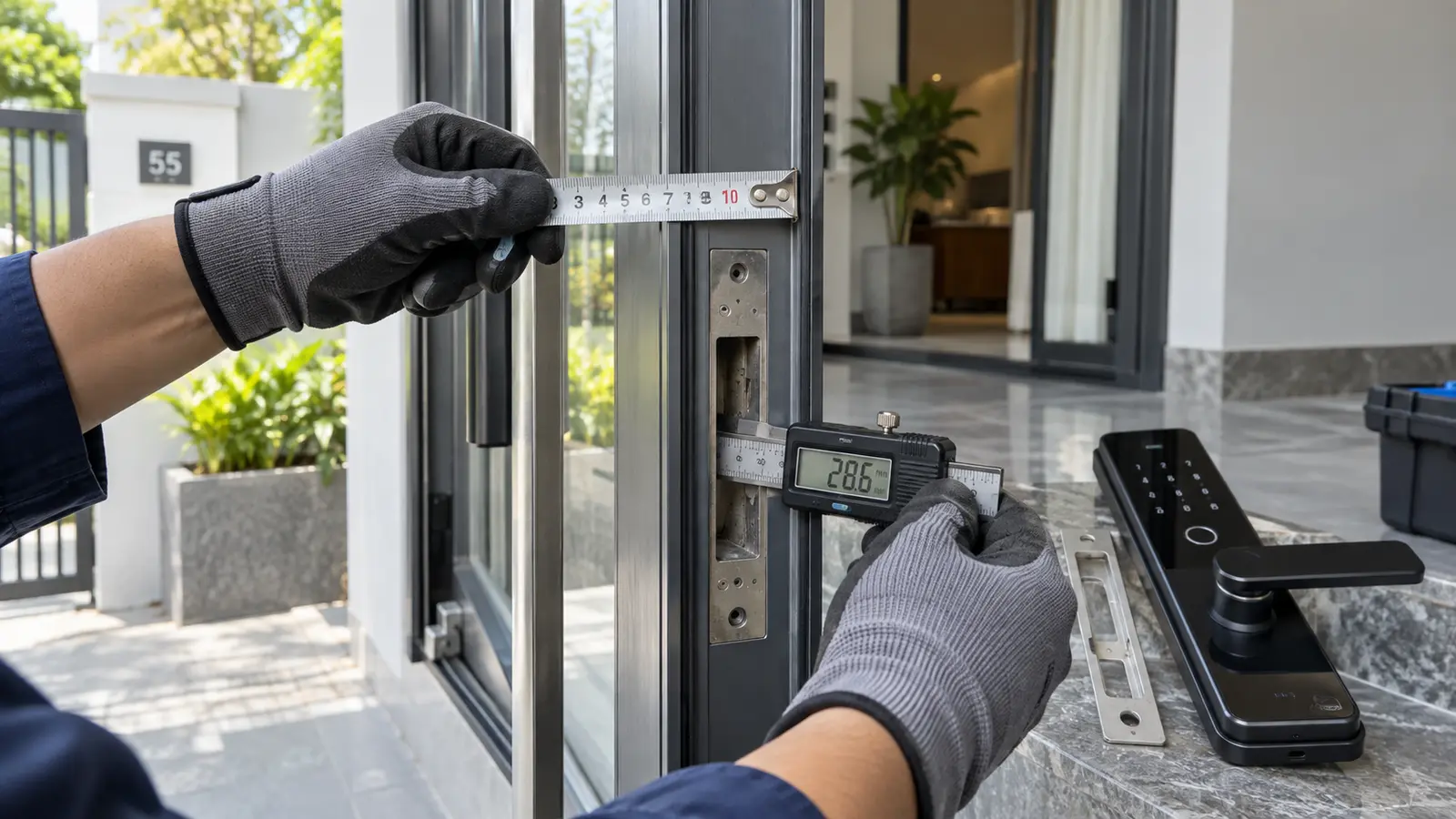 Cách đo cửa để chọn khóa thông minh cửa nhôm hệ 55