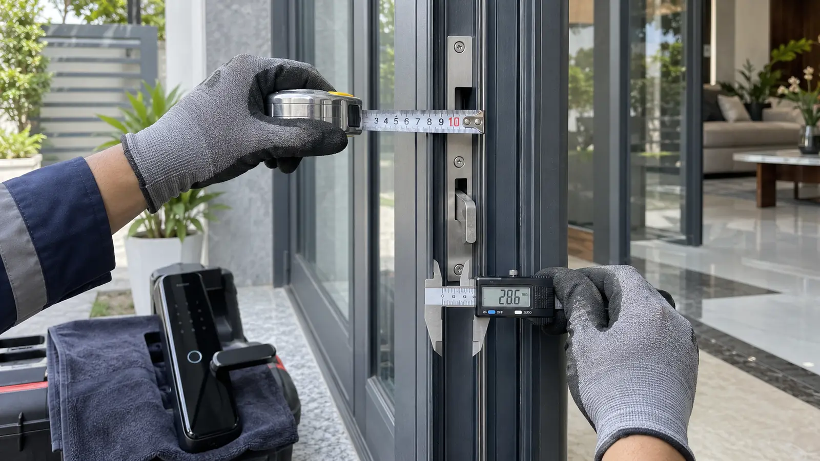 Cách đo cửa để chọn khóa thông minh cửa nhôm lùa