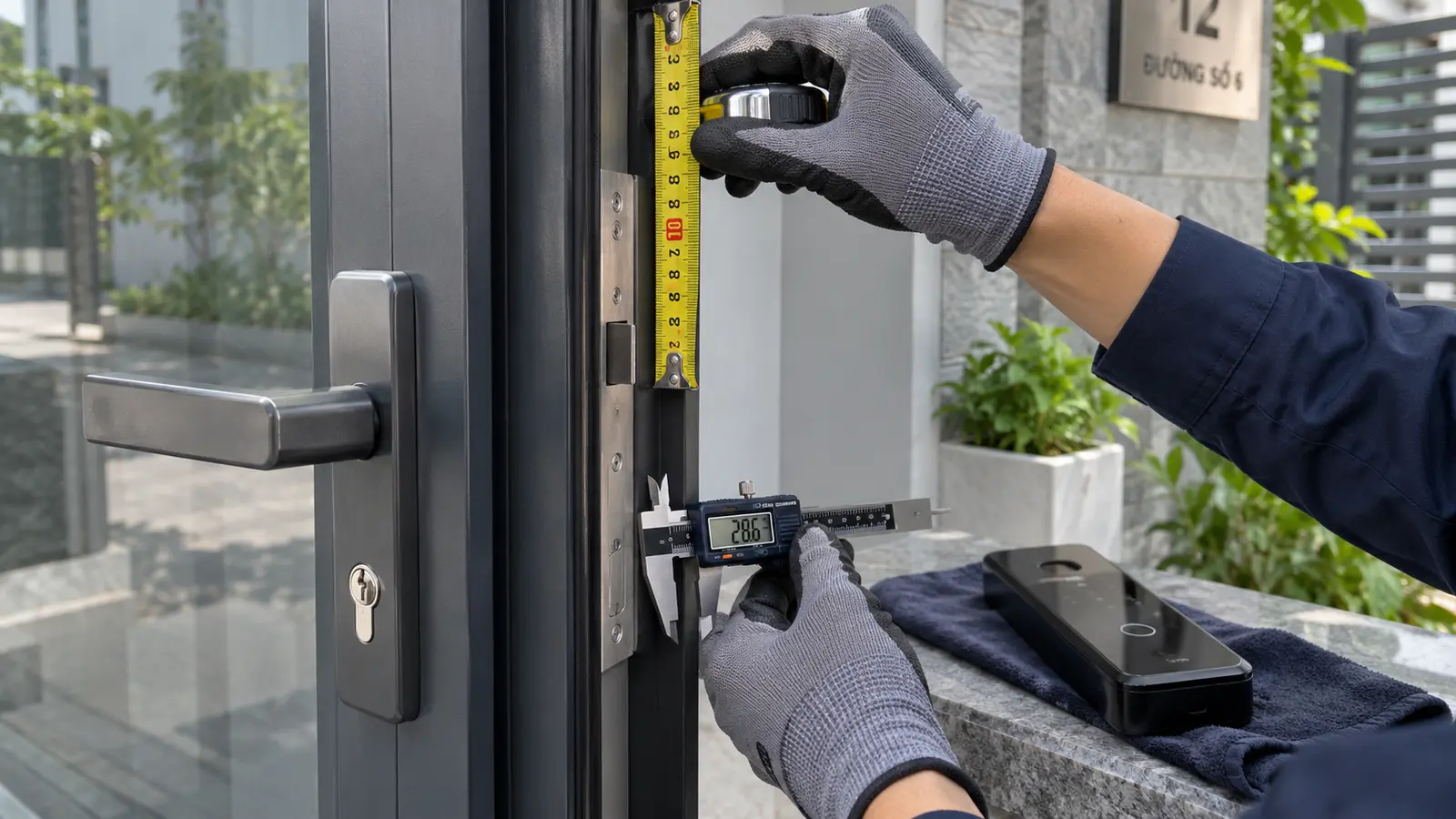Cách đo cửa để chọn khóa vân tay cửa nhôm chống nước