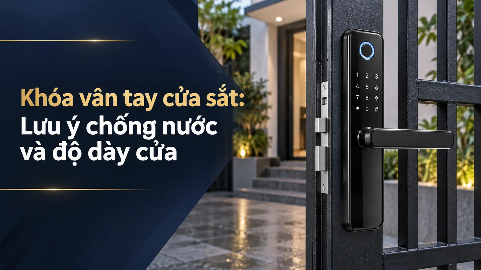 Khóa vân tay cửa sắt: Lưu ý chống nước và độ dày cửa