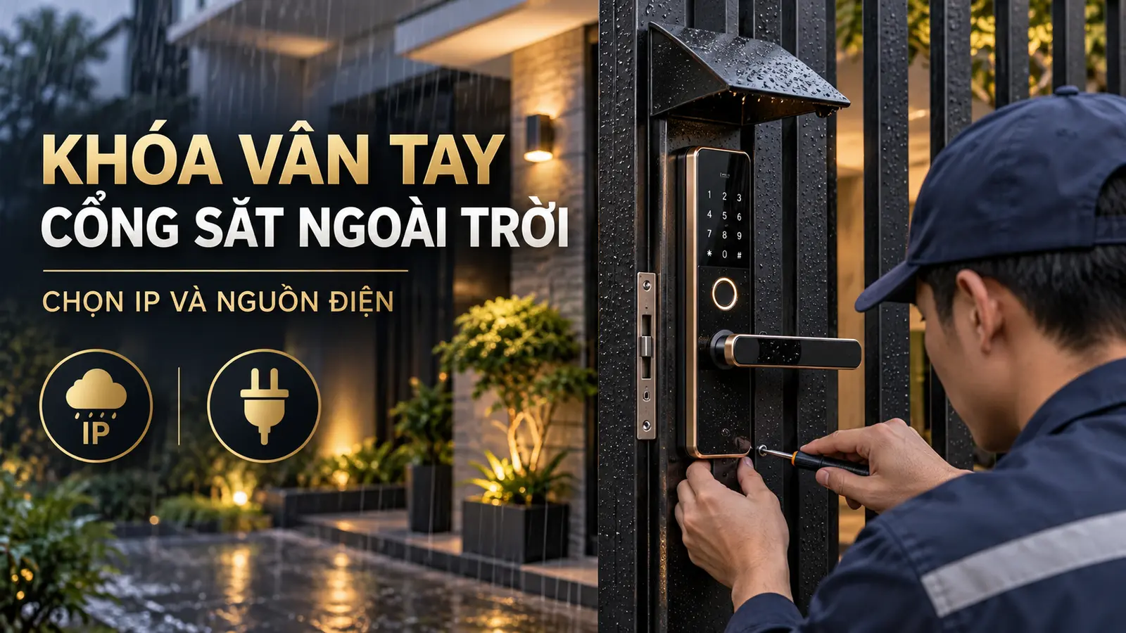 Khóa vân tay cổng sắt ngoài trời: Chọn IP và nguồn điện