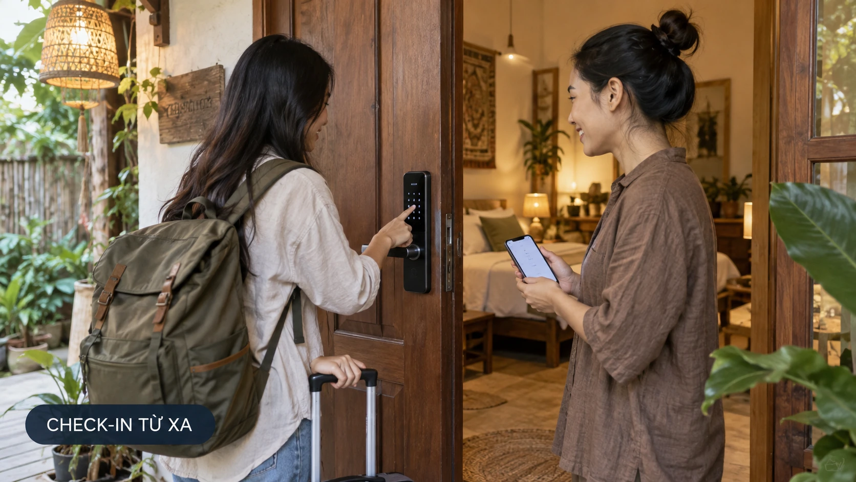 Khách check-in homestay bằng mã số tại cửa