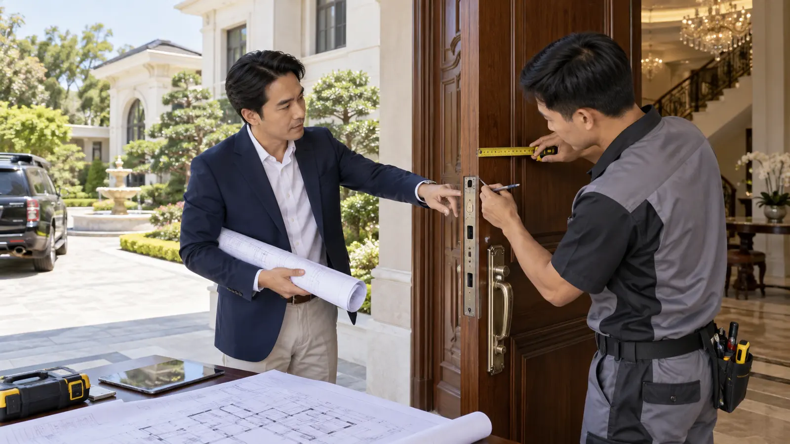 Cách đo cửa để chọn khóa thông minh cho biệt thự