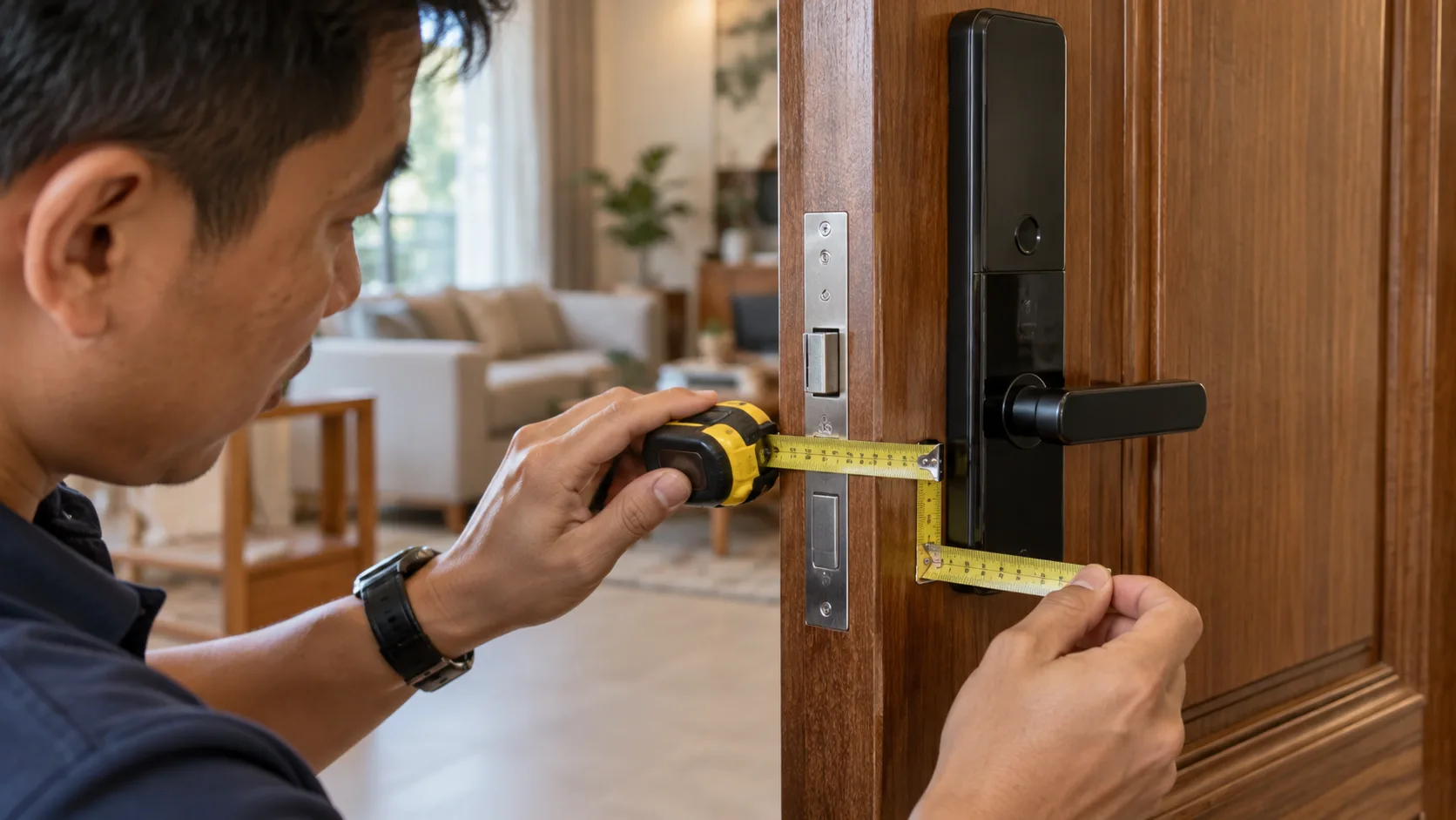 Đo độ dày, bề rộng đố và vị trí thân khóa