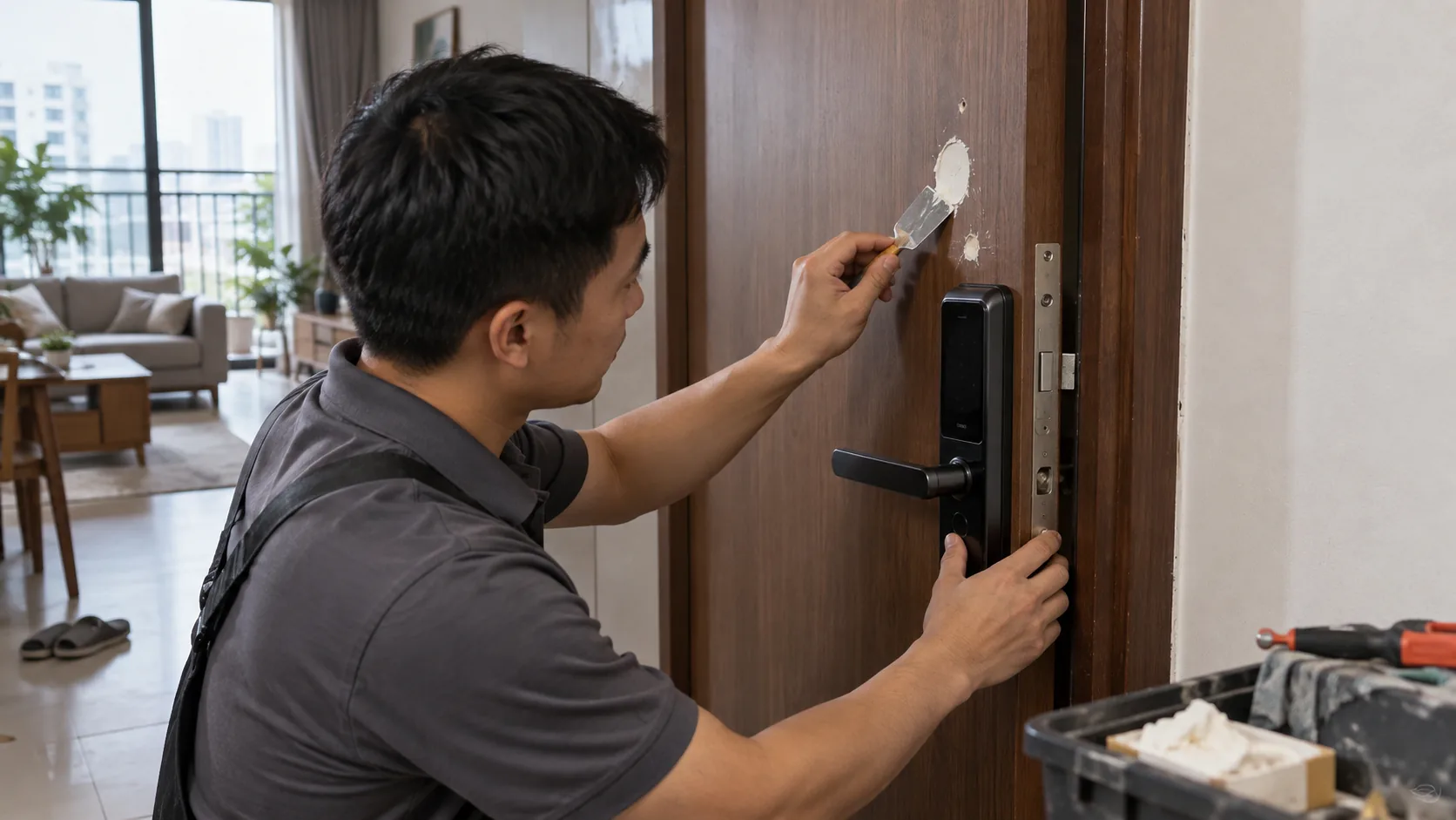 Kỹ thuật viên che lỗ cũ và căn thân mới