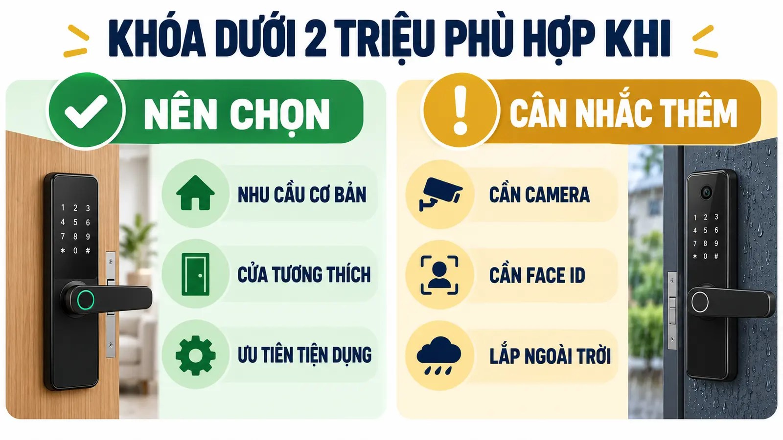 Trường hợp nên chọn và cần cân nhắc khi mua khóa dưới 2 triệu