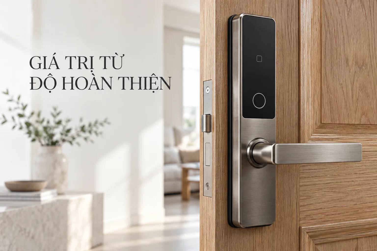 Chi tiết tay cầm và bề mặt khóa trên cửa gỗ trong ánh sáng studio