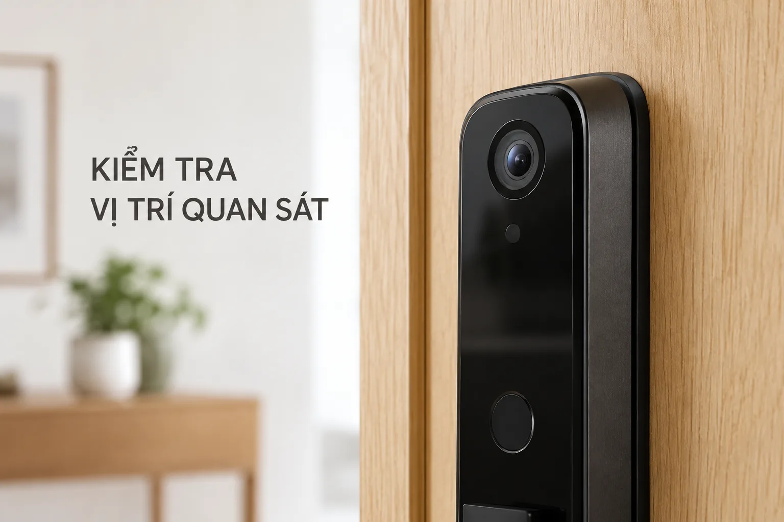 Cận cảnh vị trí camera trên khóa cửa trong không gian sáng màu