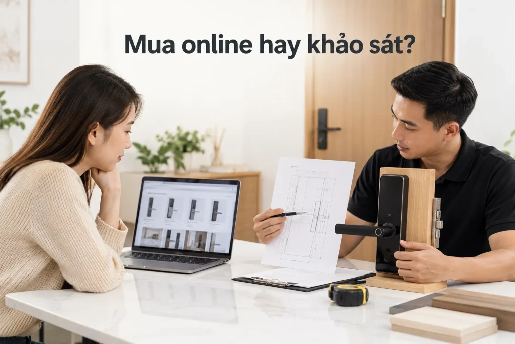 Nên mua khóa điện tử online hay có khảo sát lắp đặt?